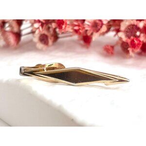 Diamond Shaped Faux Tiger's Eye 80's Gold Toned Vintage Men's Tie Bar | Tie Clip